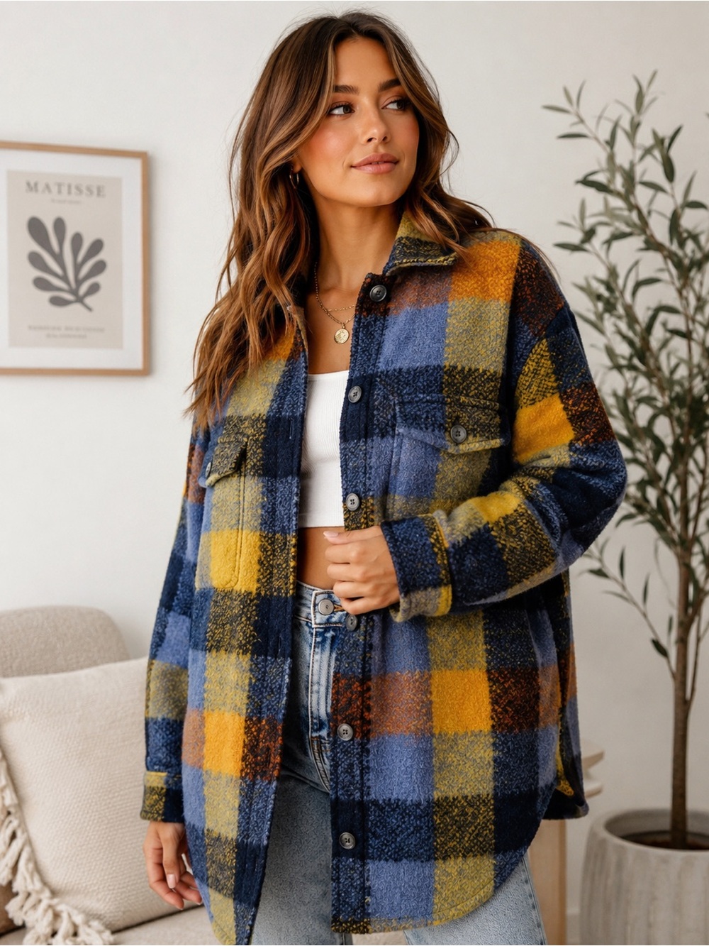 Aritzia Wilfred Free The Ganna Shirt Jacket Plaid Wool Blend Shacket Small